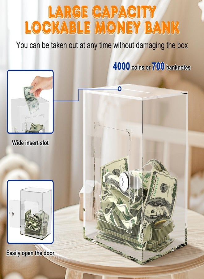 PACOLO Acrylic Piggy Bank, Clear Money Saving Box with Key, Adults & Kids Savings Jar - Image 3